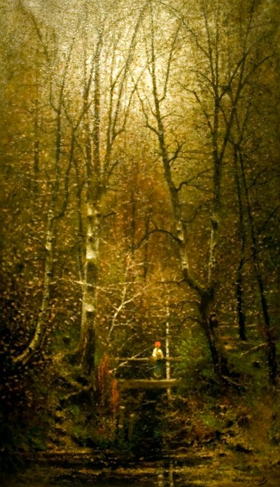Waldbach mit Brücke von Laszlo Mednyanszky